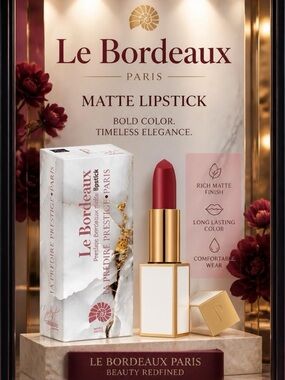 Bordeaux Matte Lipstick — Deep Rose Red